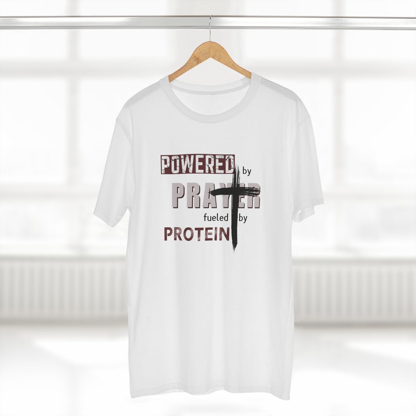 Powered by Prayer and Protein T-Shirt – Christian Fitness Gym Tee for Faith-Driven Athletes