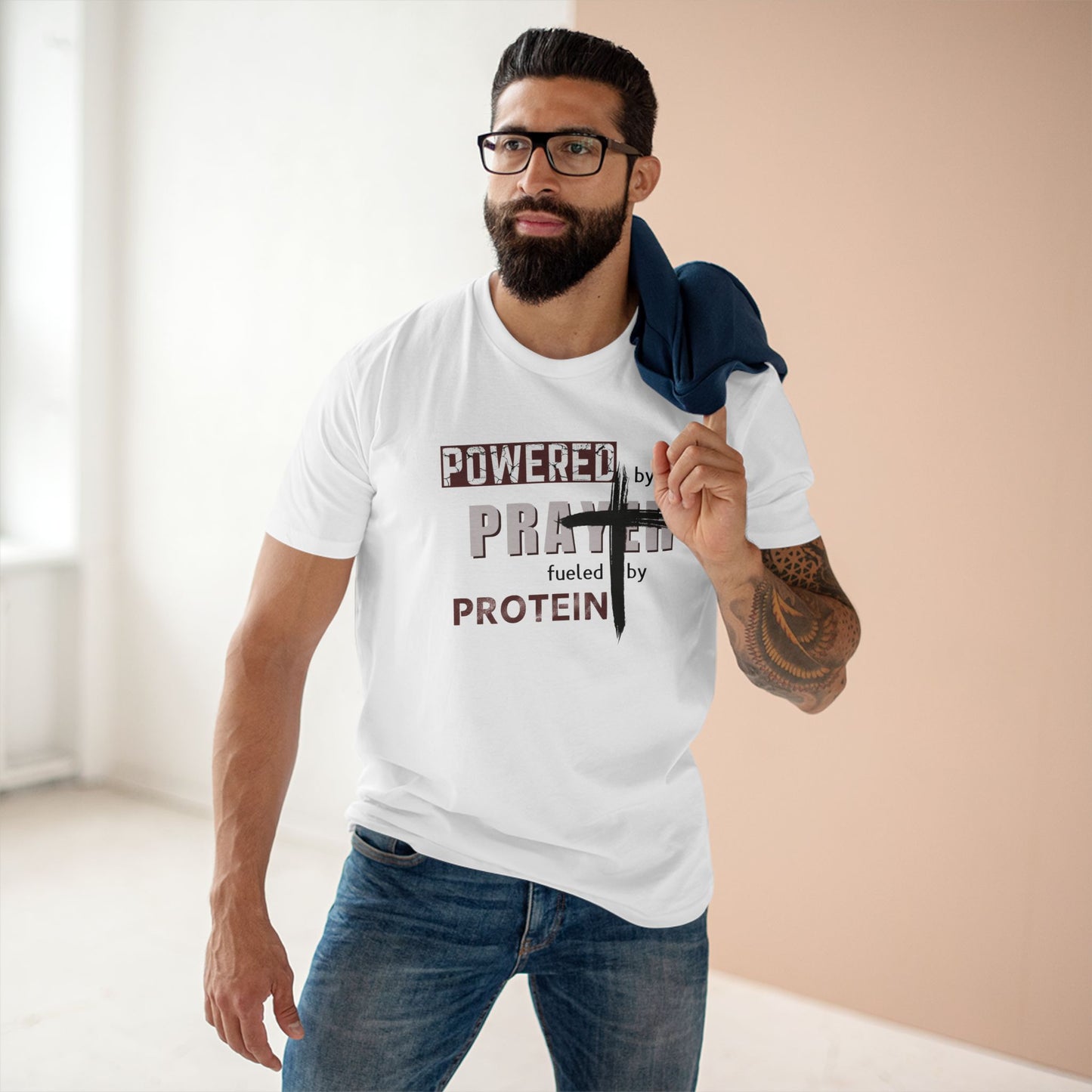 Powered by Prayer and Protein T-Shirt – Christian Fitness Gym Tee for Faith-Driven Athletes