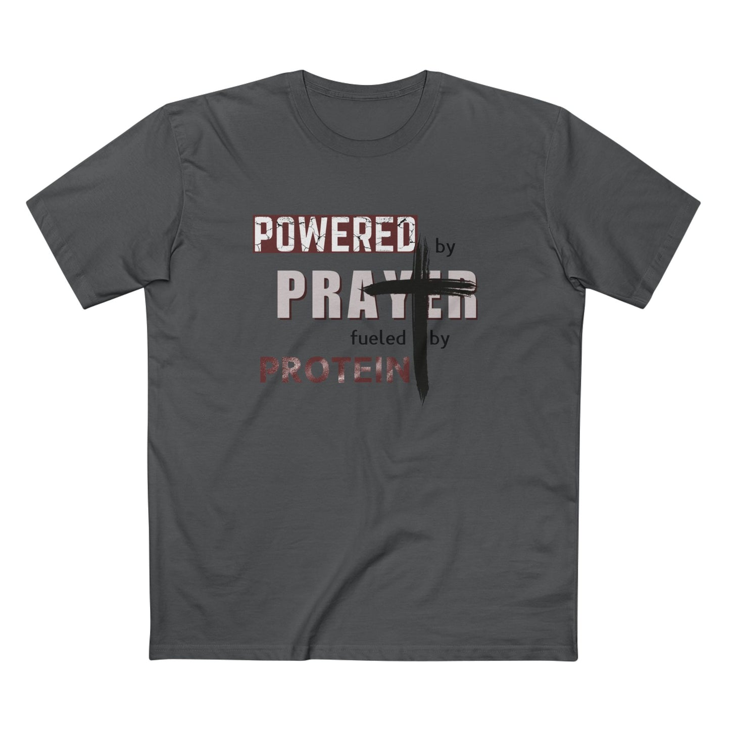 Powered by Prayer and Protein T-Shirt – Christian Fitness Gym Tee for Faith-Driven Athletes