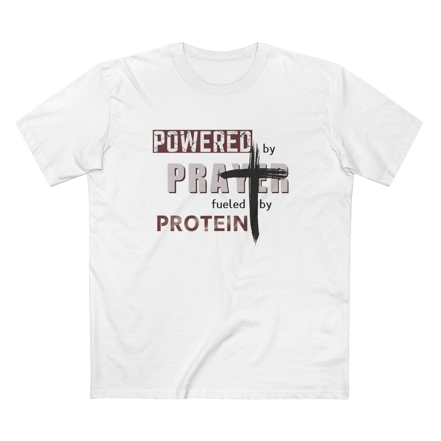 Powered by Prayer and Protein T-Shirt – Christian Fitness Gym Tee for Faith-Driven Athletes