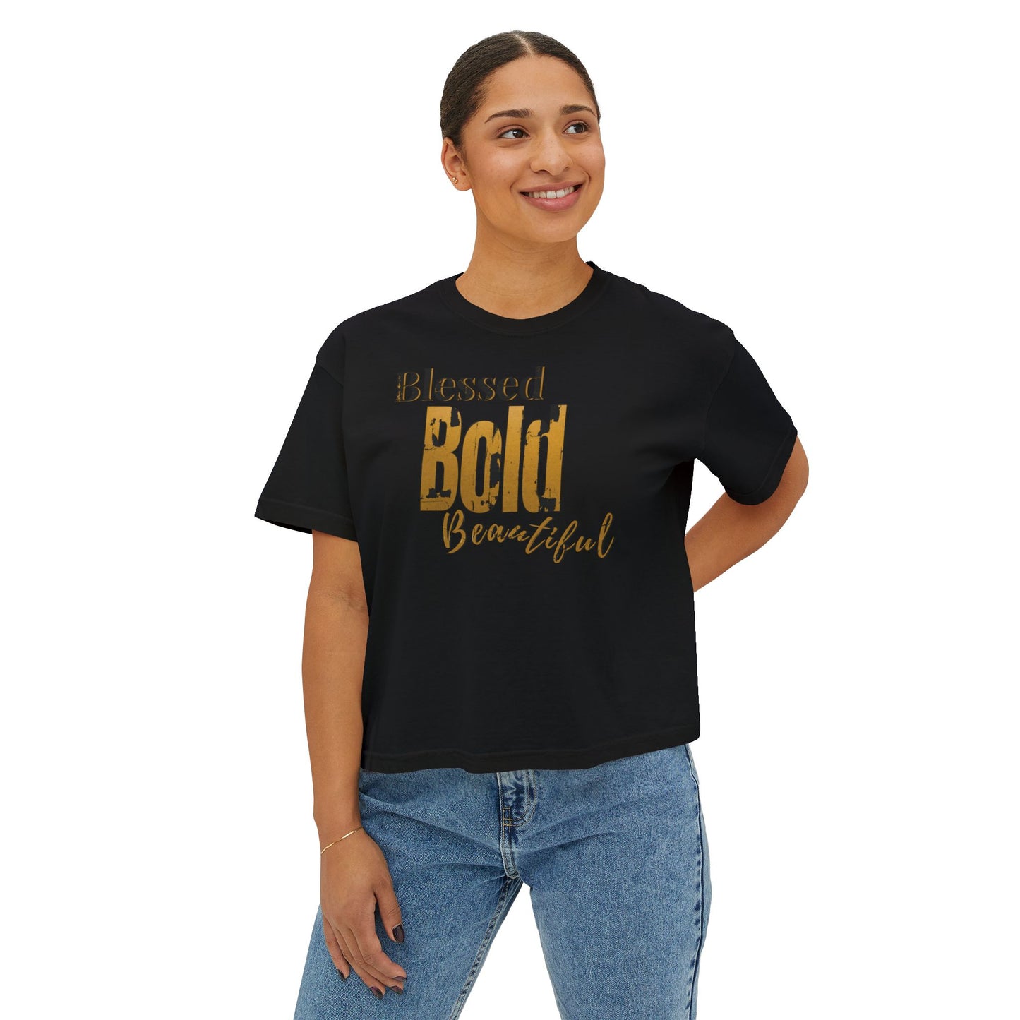 Blessed Bold Beautiful Cropped Tee - Gold