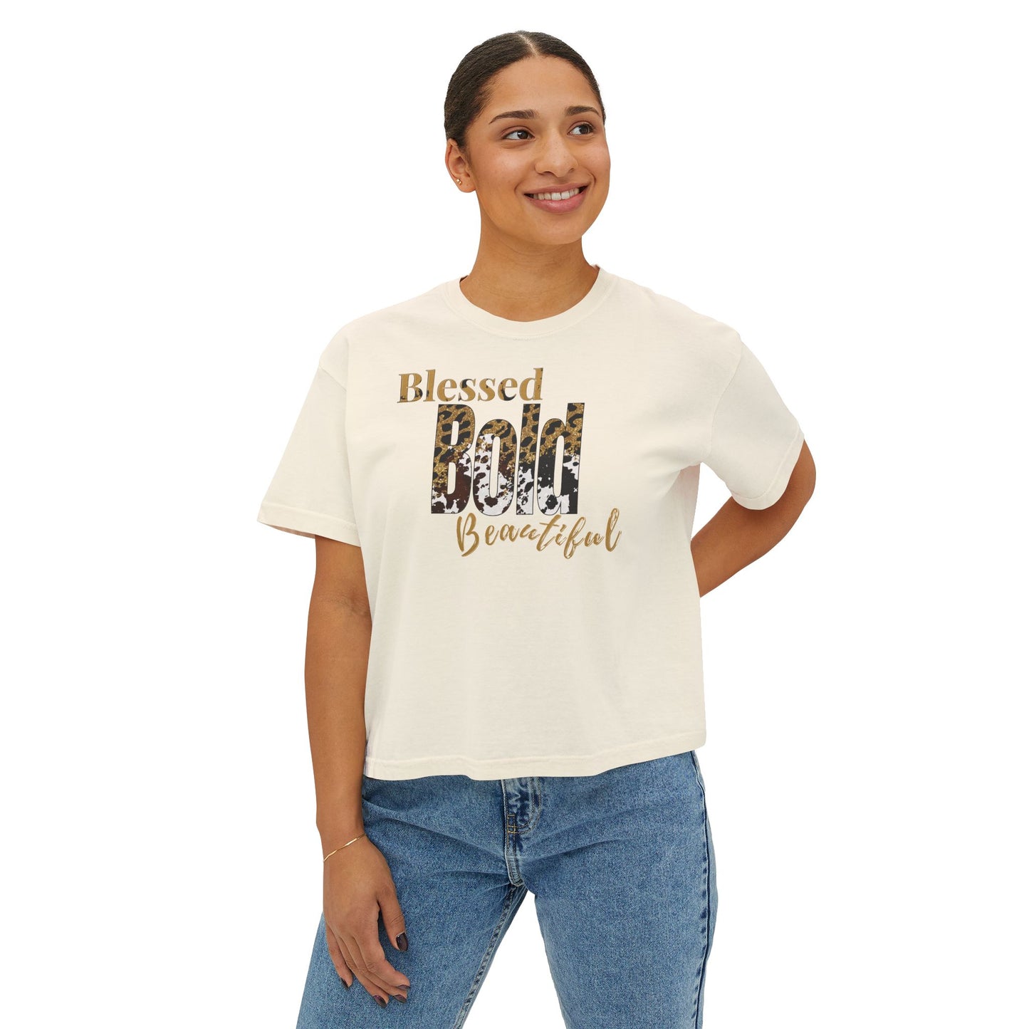 Blessed Bold Beautiful Cropped Tee - Animal Print
