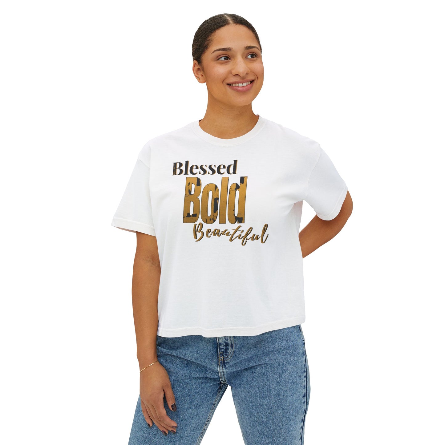 Blessed Bold Beautiful Cropped Tee - Gold