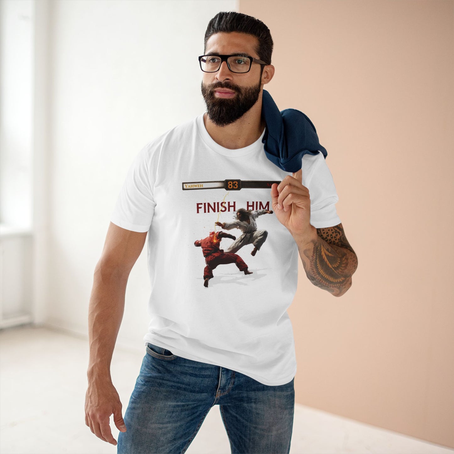 Finish Him Holy Combat T-Shirt – Yahweh vs. Satan Christian Spiritual Warfare Tee