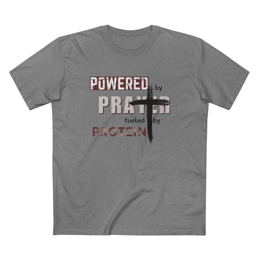 Powered by Prayer and Protein T-Shirt – Christian Fitness Gym Tee for Faith-Driven Athletes