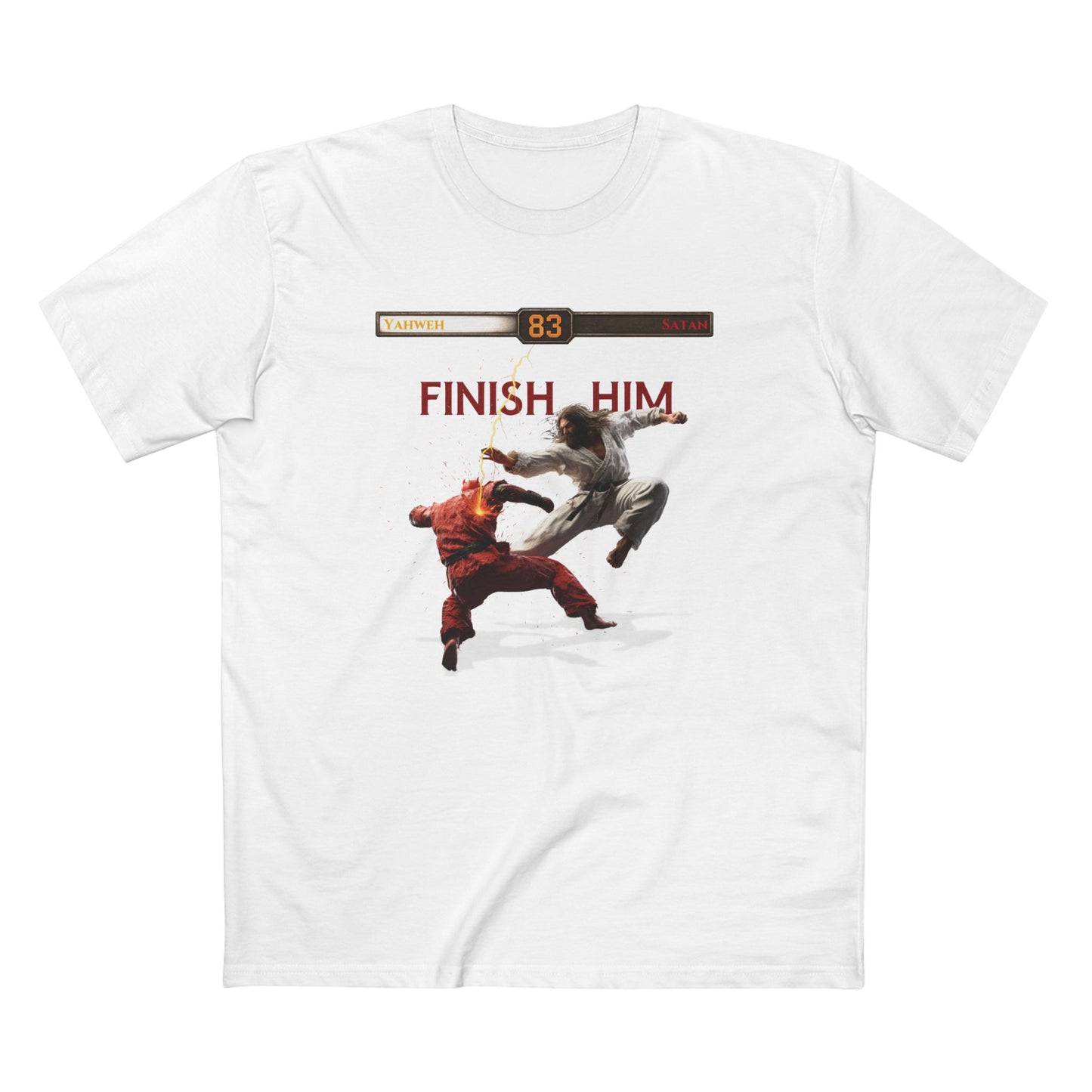 Finish Him Holy Combat T-Shirt – Yahweh vs. Satan Christian Spiritual Warfare Tee